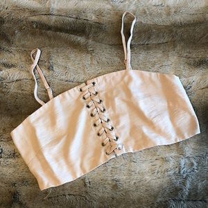 Beige Lace Up Crop Top